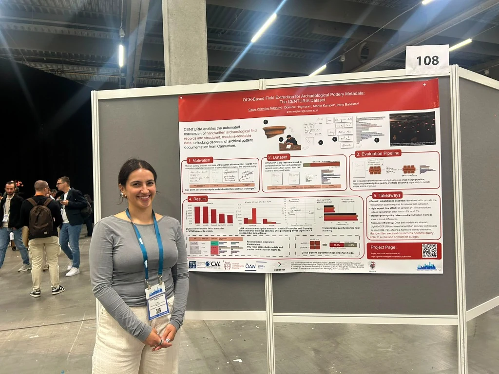 Gissu Valentina Naghavi with the CENTURIA poster at ECCV 2026 / VISART Workshop